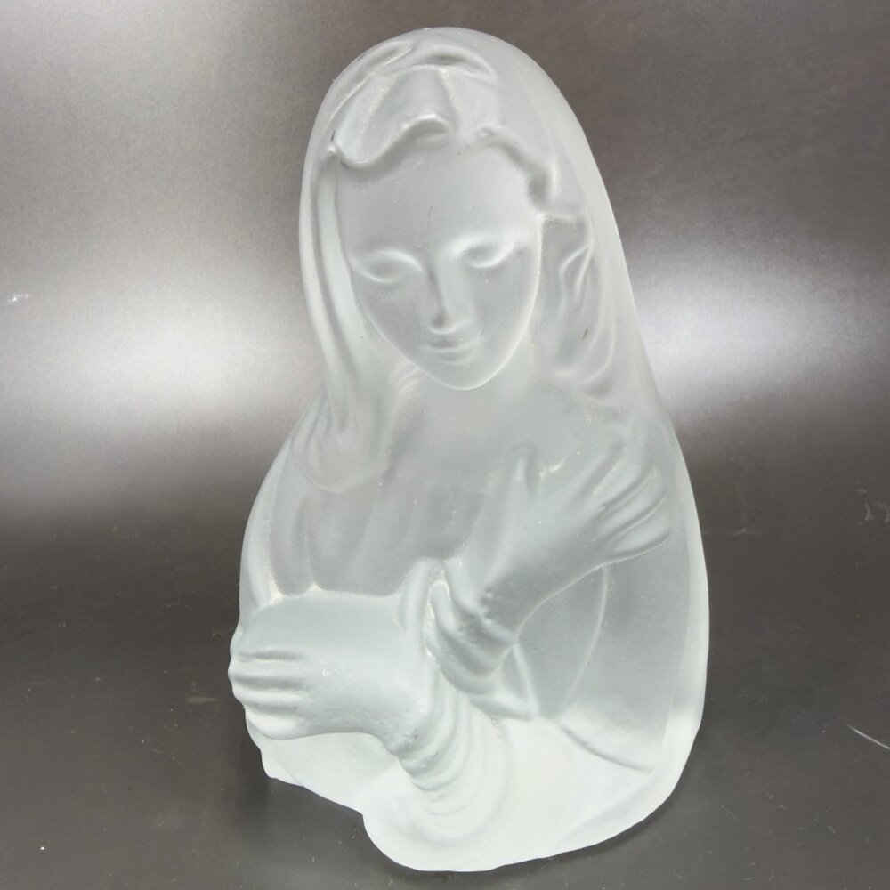 Viking Glass Virgin Mary Madonna Satin Glass Figurine Paperweight Clear Frosted